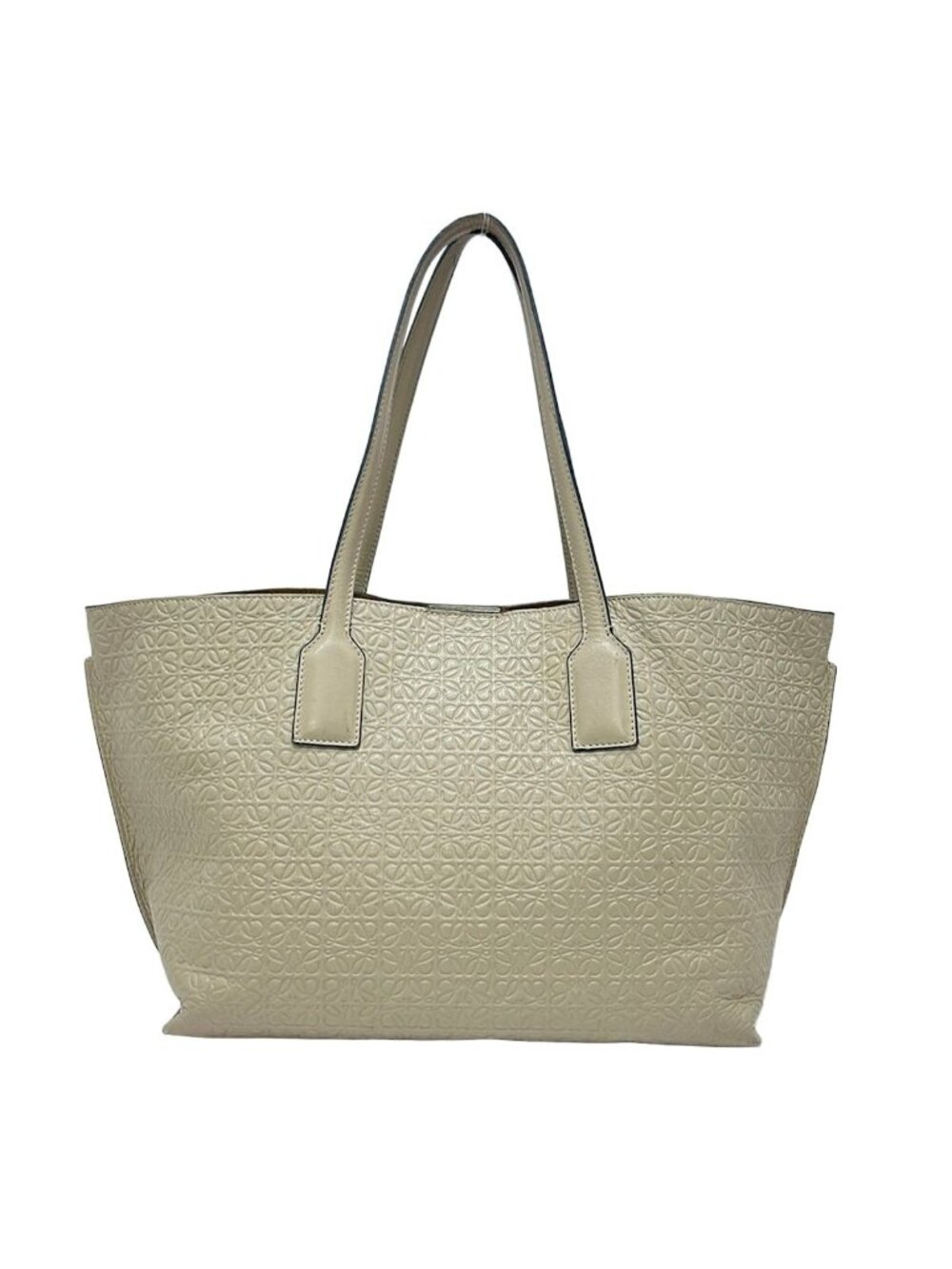Loewe Tote Bag Anagram Pattern Gray Beige Embossed Leather